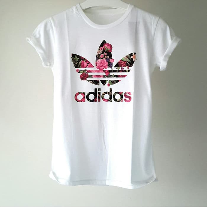 048 Kaos Tshirt Baju Tumblr Tee Cewek Wanita Adidas Floral