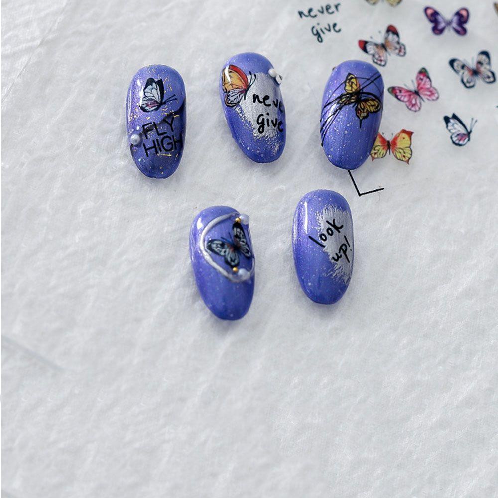 Mxbeauty Stiker Kuku Kupu-Kupu Warna-Warni Perekat Jepang Nail Decals