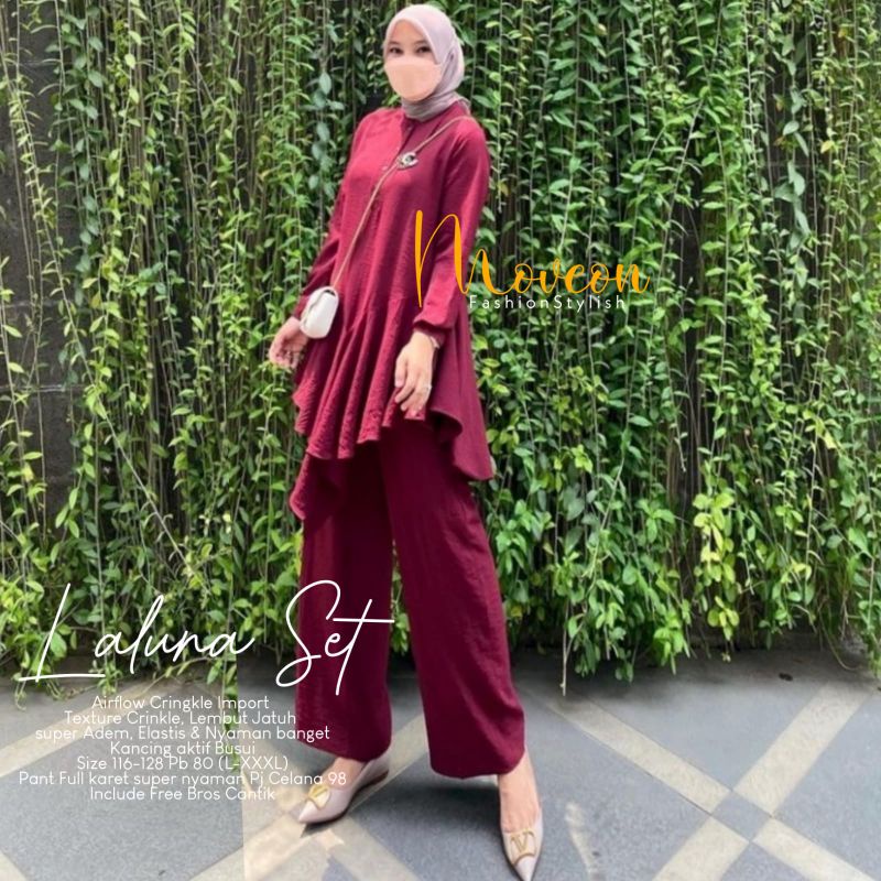 Laluna set bahan airflow import free bros chanel ori by move on store