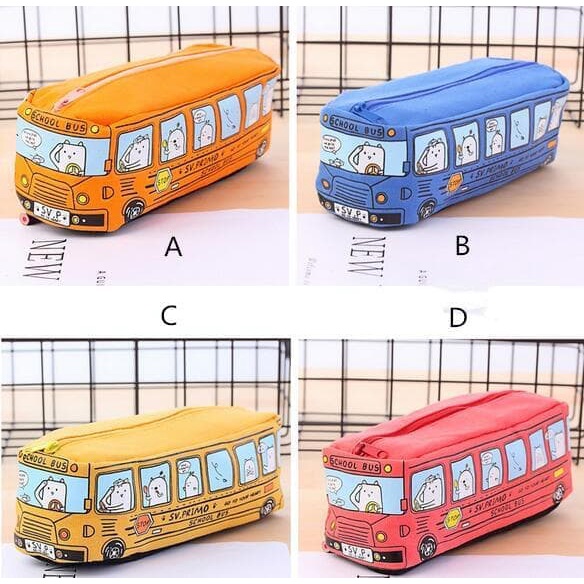 Tempat Pensil Kotak Pensil Model Bus Bahan Kanvas