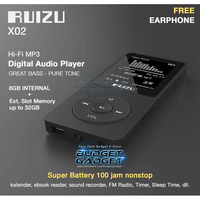 Ruizu X02 HiFi DAP MP3 Player 8GB