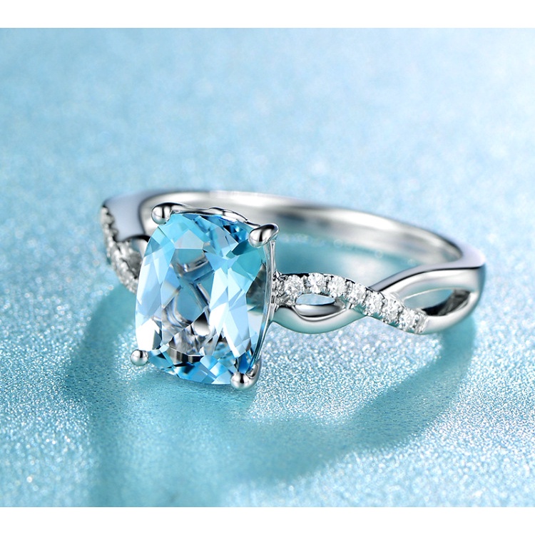 Cincin Sterling Silver 925 Dengan Batu Hias Biru Laut Untuk Wanita Ccb52