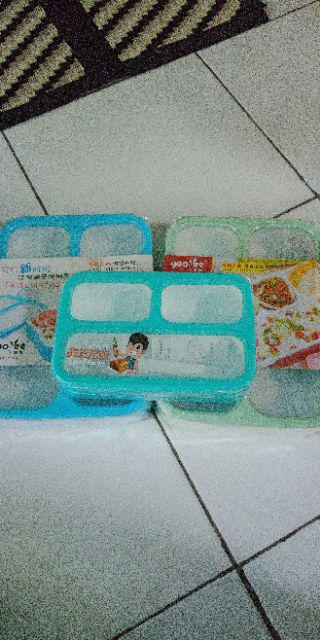 Yooyee Kotak Makan Grid Bento Lunch Box 3 Sekat Anti Bocor  - Packing Bubble Dan Karton