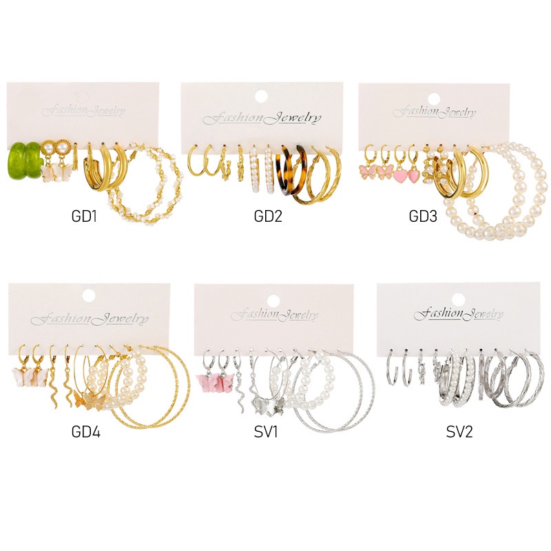 Fancyqube Set Anting Hoop Desain Kupu-Kupu Geometris Warna Emas Aksen Mutiara Gaya Bohemian Untuk Wanita