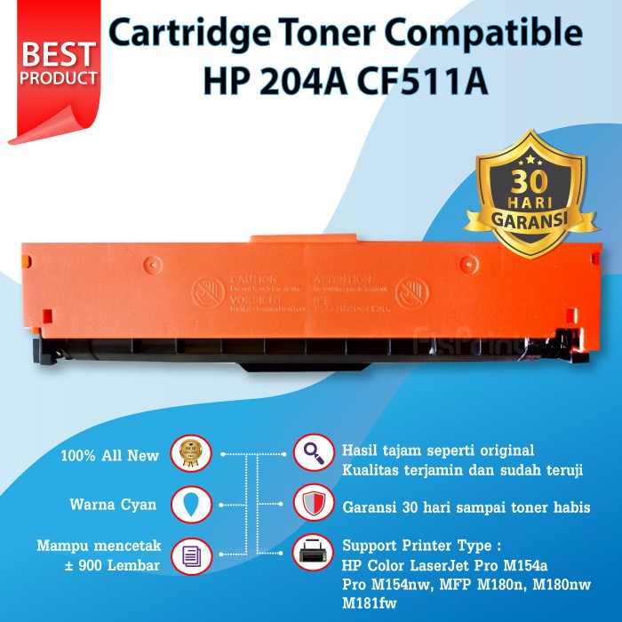 Cartridge Toner Compatible HP 204A CF511A Cyan Printer LaserJet M154a M154nw M180n M180nw M181fw