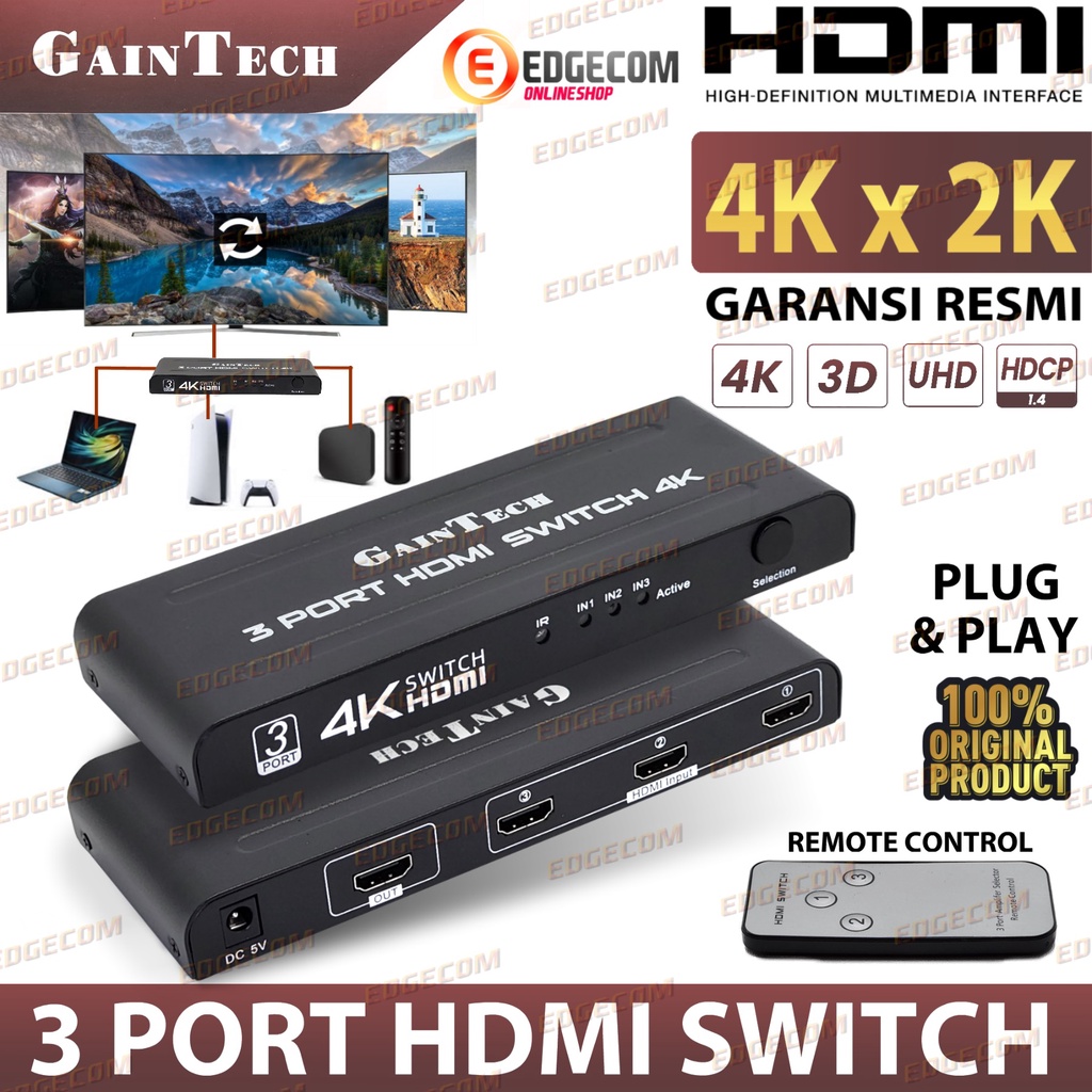 HDMI SWITCH 3 Port / 3x1 With Remote GAINTECH