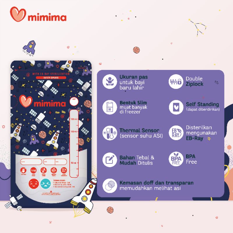 KANTONG ASI MIMIMA DOODLE EDITION 120ML isi 30PC