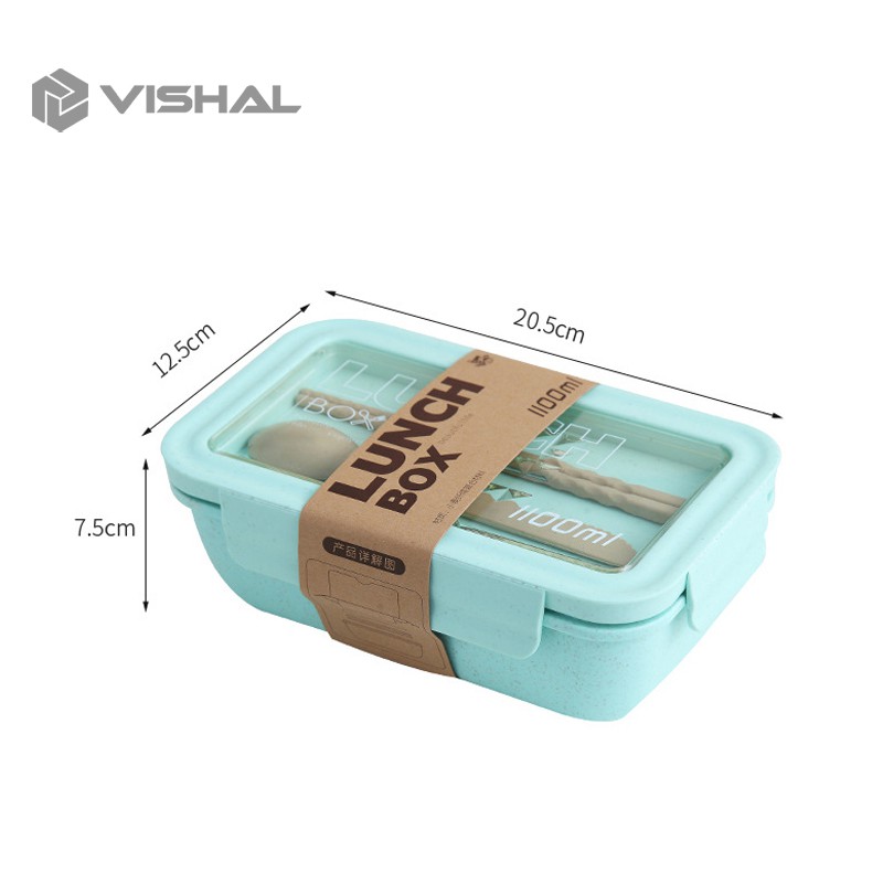 VISHAL Disegel Kotak Makan/Tempat Makan Dan Sendok WHEAT STRAW GANDUM 4 In 1 Lunch Box VS-36