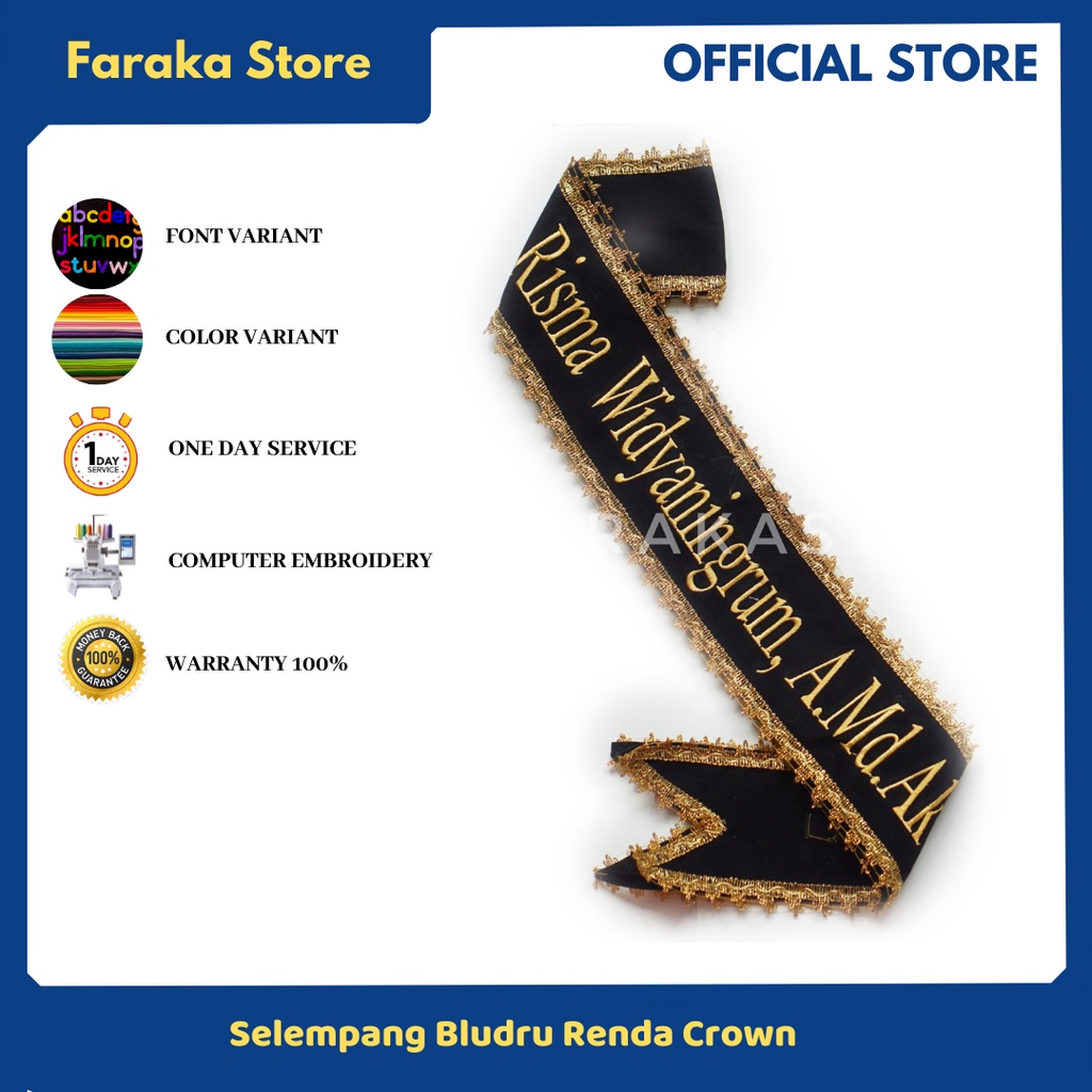 Selempang Wisuda Bludru Renda Bordir Komputer
