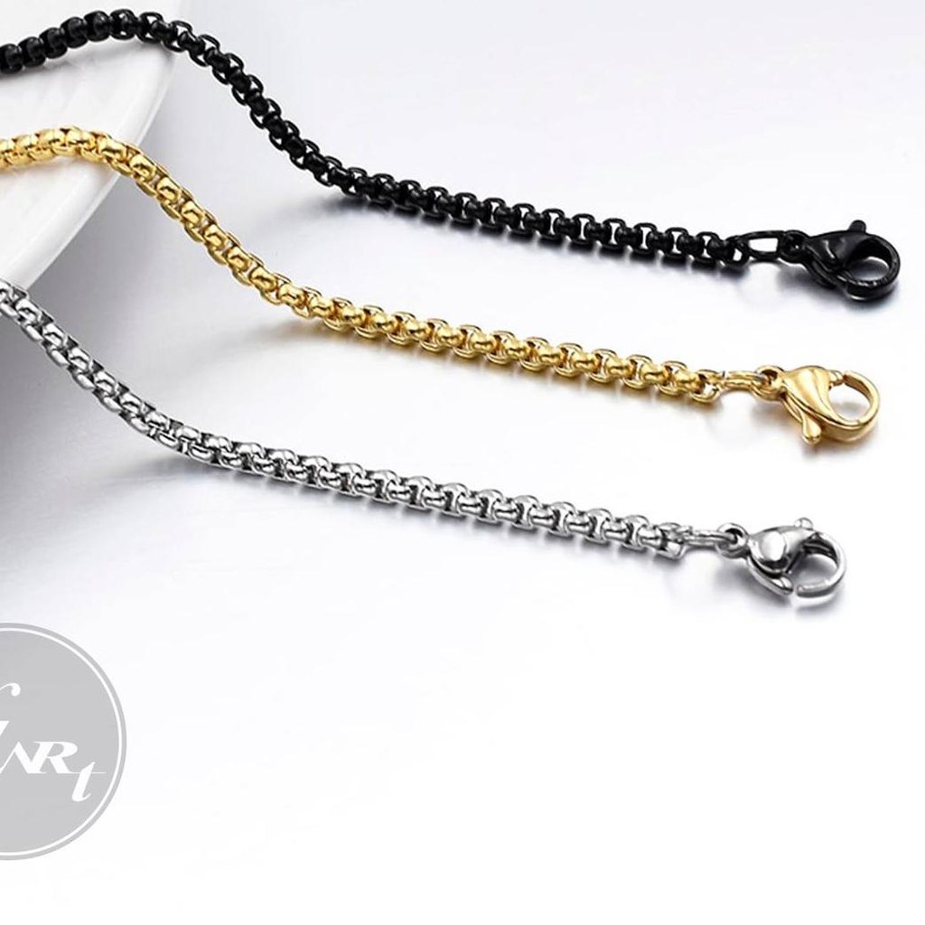 PALING HOT (xlf-597) PREMIUM - KALUNG MASKER RANTAI ROLO SIMPLE ELEGAN PRIA WARNA GOLD HITAM SILVE