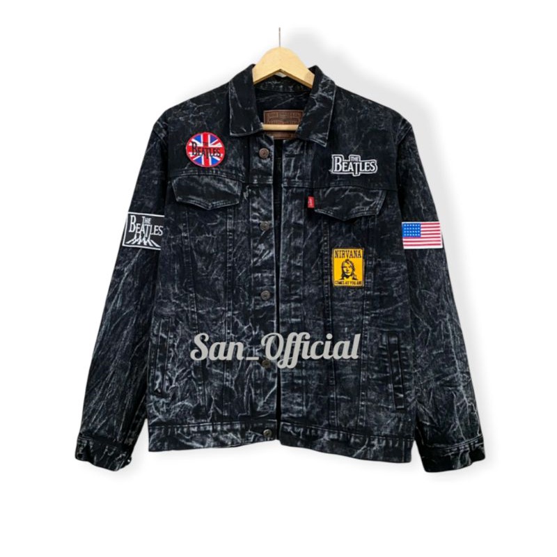 JAKET DENIM Keren / JAKET JEANS Pria Keren MURAH Kualitas Premium PATCH Sudah Terpasang (Bisa COD)-SNOWBLCK THE BEATLES