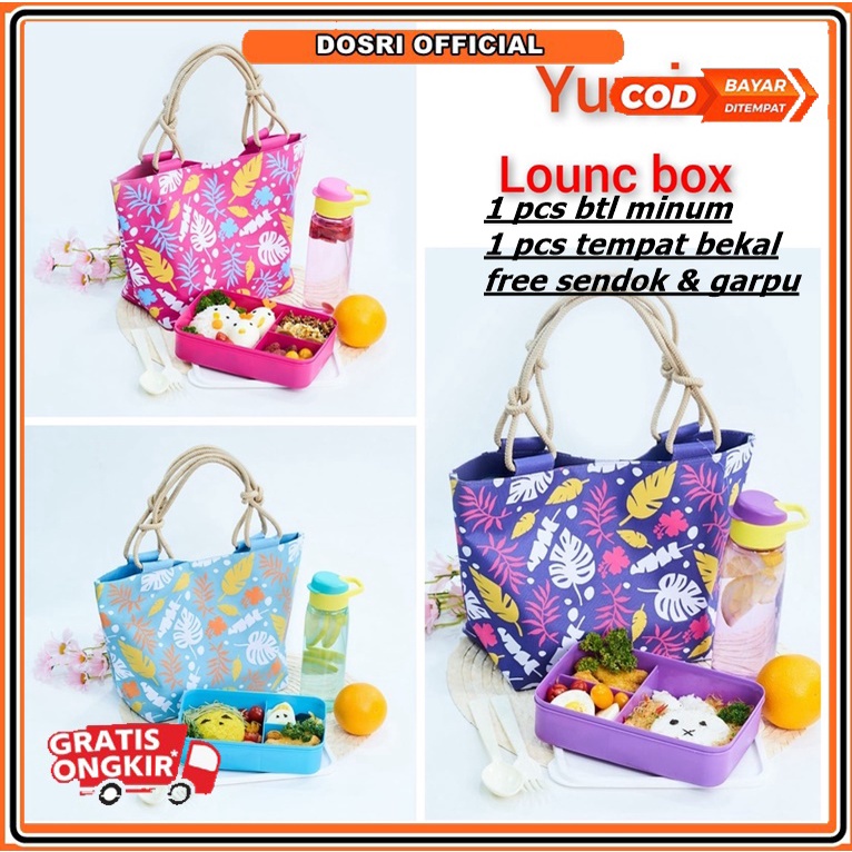 [BISA COD] LUNCH BOX SET KOTAK BEKAL MAKAN YUMI LUNCH BAG SET ALAT MAKAN