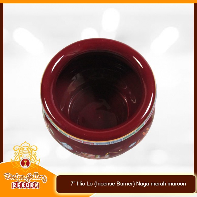 Tempat dupa Keramik 7&quot; Hio Lo (Incense Burner) Naga merah maroon