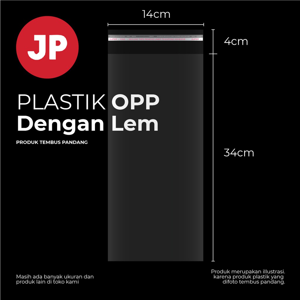 

Plastik OPP Ukuran 14x34cm +4(LEM) (1 pack isi 100) cukup Tebal
