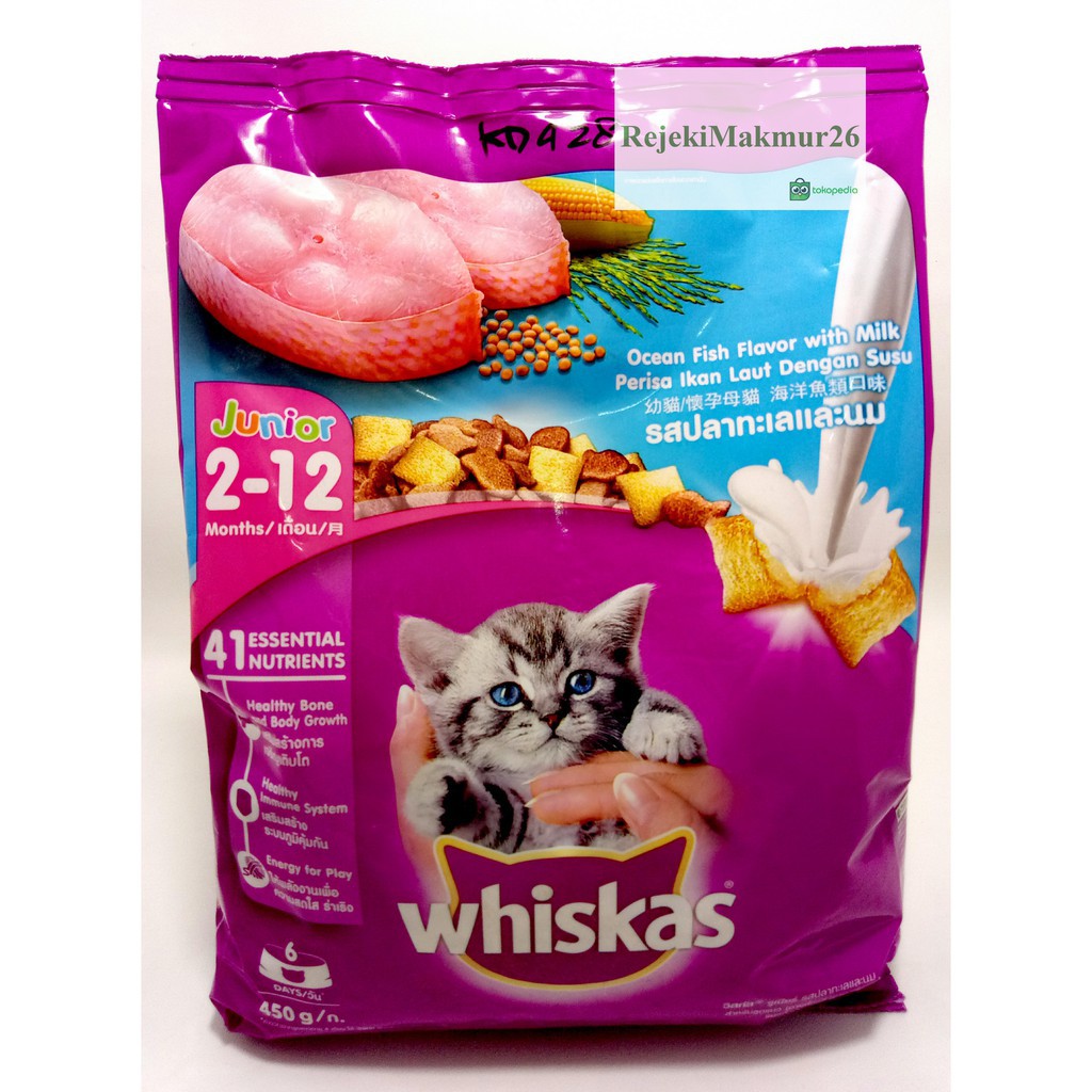 whiskas junior 2-12 bulan ocean fish flavour