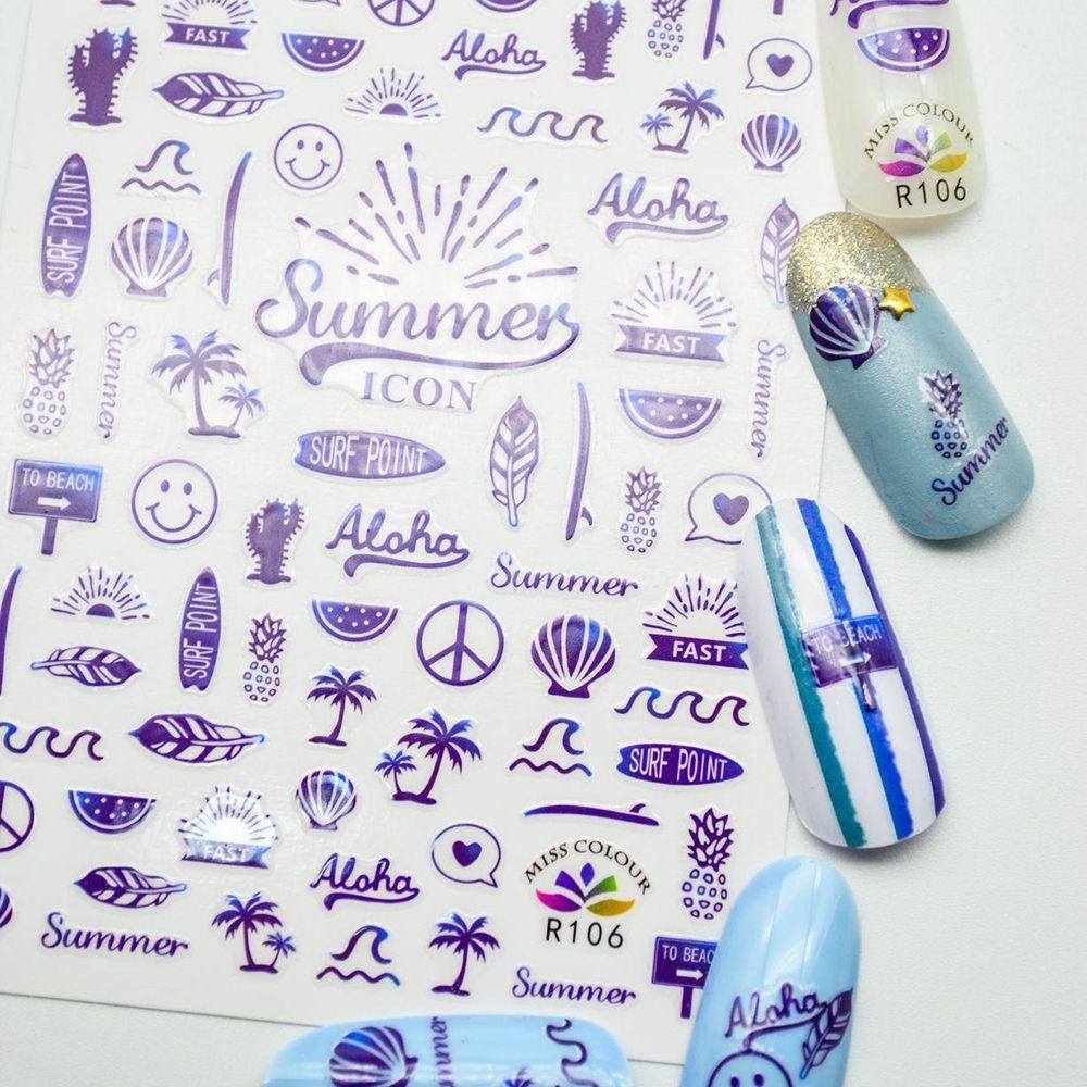 AUGUSTINA Agustina Summer Beach Nail Art Sticker DIY Gaya Tropical Daun Hitam Pantai Lobster Manicure Coconut Nail Art Dekorasi