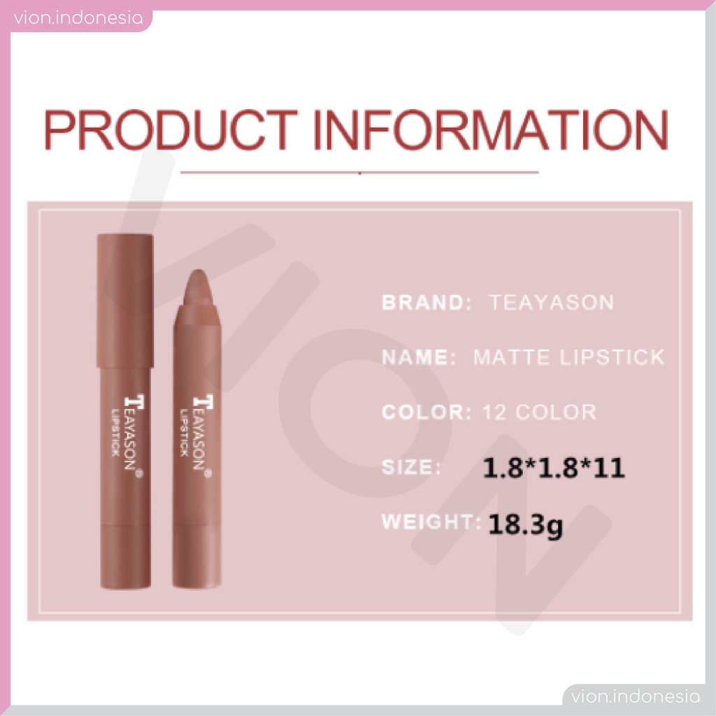 TEAYASON Crayon Lipstick Non Stick Waterproof Tahan Air Matte Makeup Kosmetik Original TE001