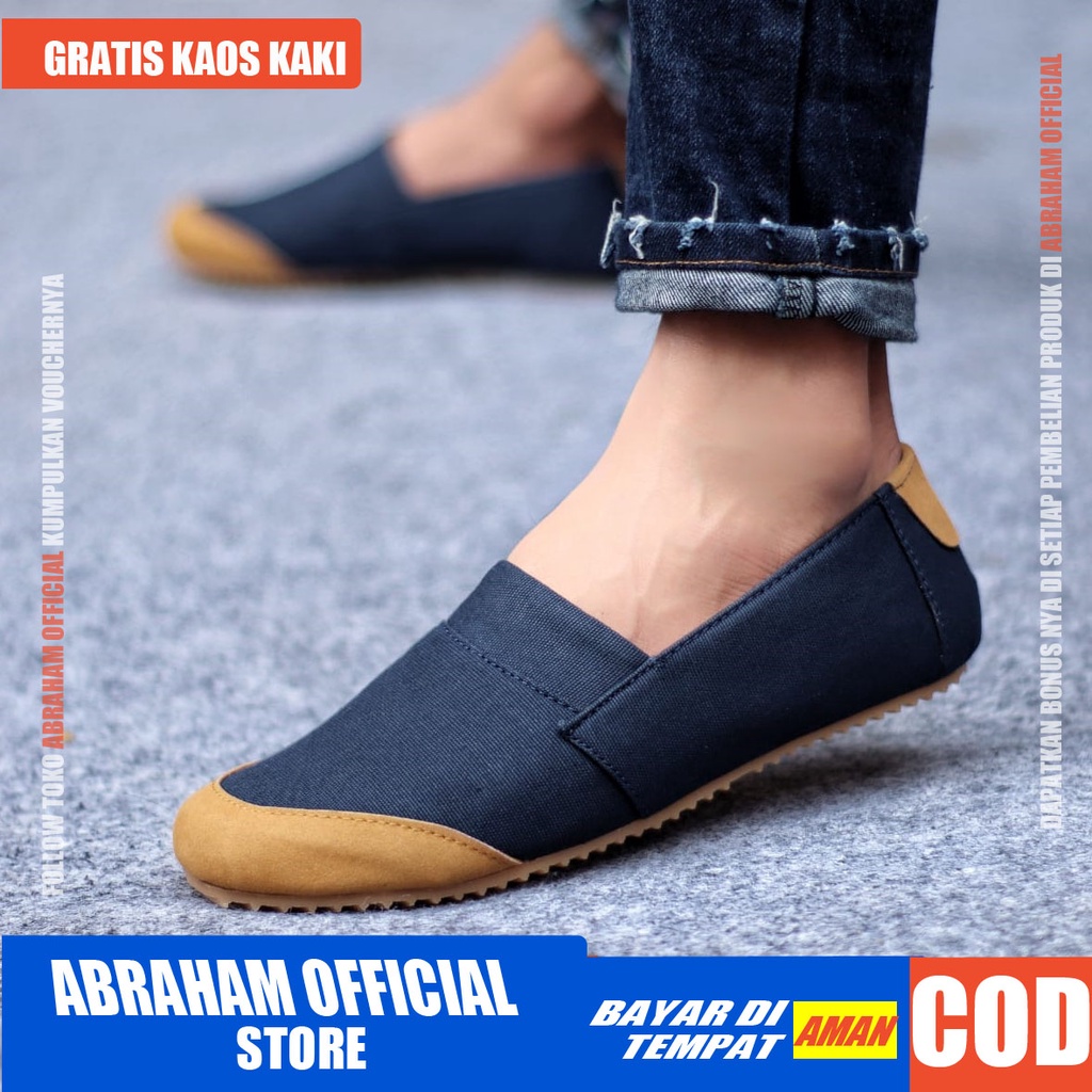 ABRHM x KEN Sepatu Slip On Pria Sepatu Pria Casual Sepatu Casual Pria Sepatu Kasual Cowok / Cowo Slop Anti Slip Semi Formal Kerja Kuliah Gaya Santai Keren Kekinian Original Murah Terlaris