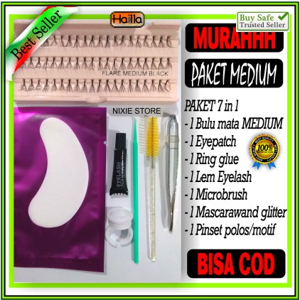 PAKET Bulu mata Tanam Eyelash Extension 7 in 1 Bulumata Natural Lembut Bagus Murah Flare 60 Helai