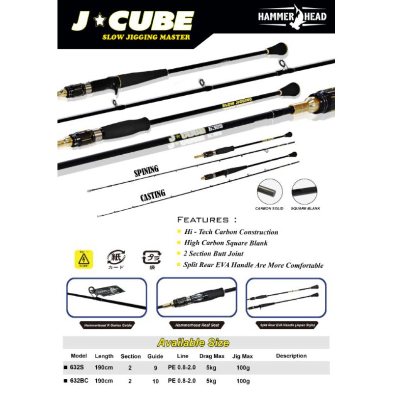 rod hammerhead j cube slow jigging master spinning dan casting 632