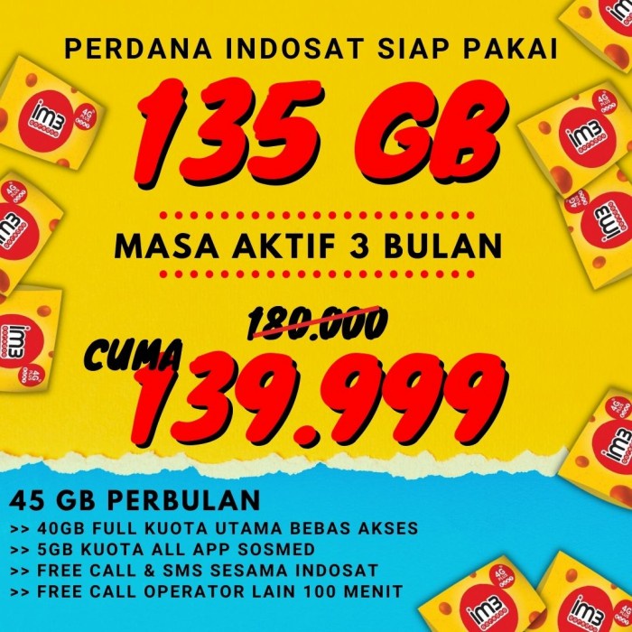 Kartu Perdana Indosat Im3 Murah 60/69/135/147/300 GB 3 Bulan - 135 Gb