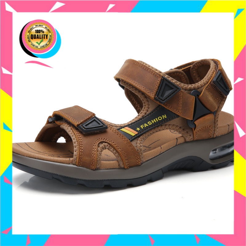 2021 /  Pria Sandal    Ukuran Besar Kulit Sapi Pantai Sepatu Kasual  Udara Bantal Sandal -B