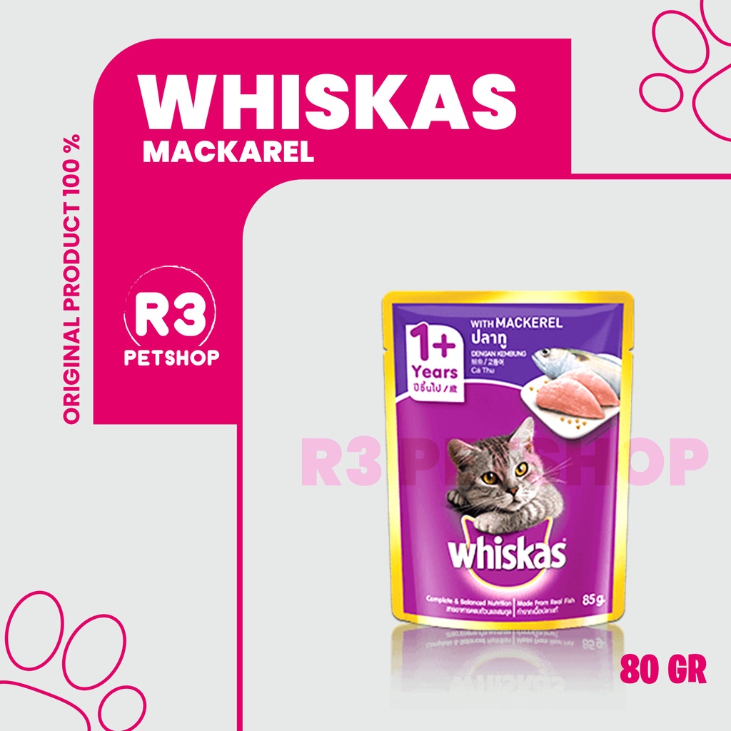 Makanan basah murah untuk Kucing WHISKAS Pouch 80gr All Varian