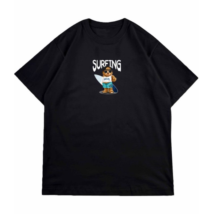 Imousco T-Shirt Black Teddy Bear Surfing