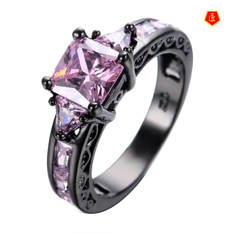 [Ready Stock]Creative Elegant Women's Gem Black Ring Fashion