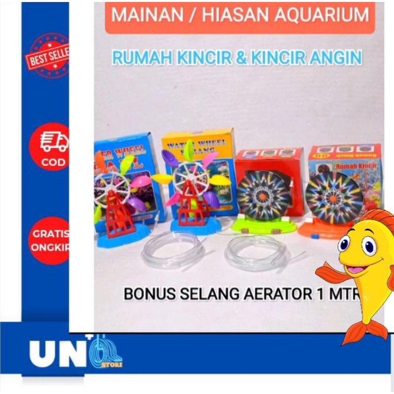 MAINAN HIASAN DEKORASI AQUARIUM IMPORT RUMAH KINCIR / KINCIR ANGIN BONUS SELANG AERATOR 1 MTR