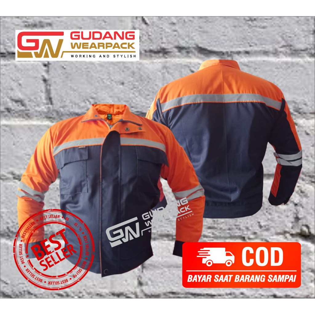 Bagus Uniform - Pakaian Kerja Seragam Proyek SemiJaket Warna Dongker Oren