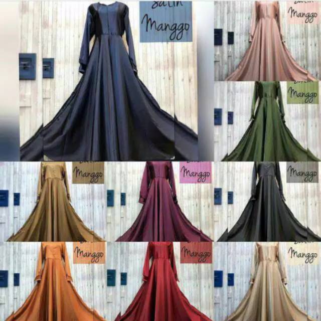 Gamis Satin manggo cantik bahan cavear