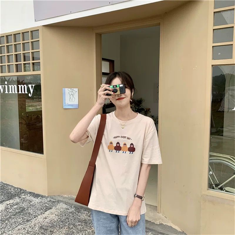 [littlecrab] Kaos Oversize Peanut Happy Every Day T-shirt Berkualitas Four Peanuts Cute Kaos Kacang Lucu Korean Style