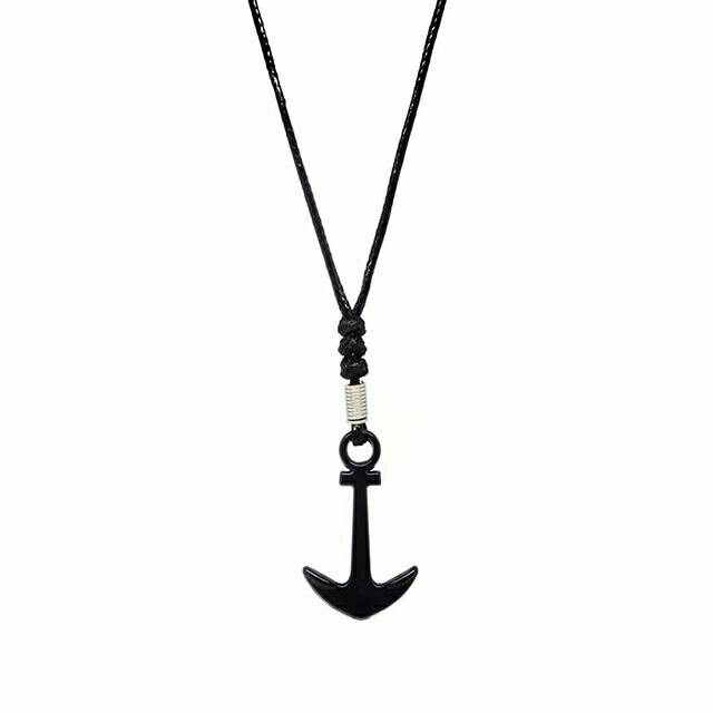 Kalung Pria Keren Necklace Tali Korea Cowok Liontin Pendant Anchor Jangkar Besi Murah KJT02