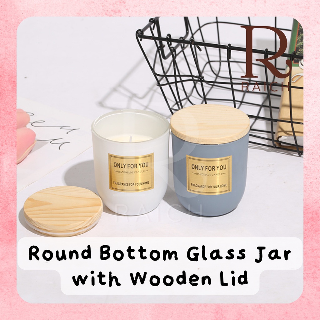 Wood Rounded Jar Wooden Bulat 265ml Candle Lilin Round Aromaterapi Gelas Container