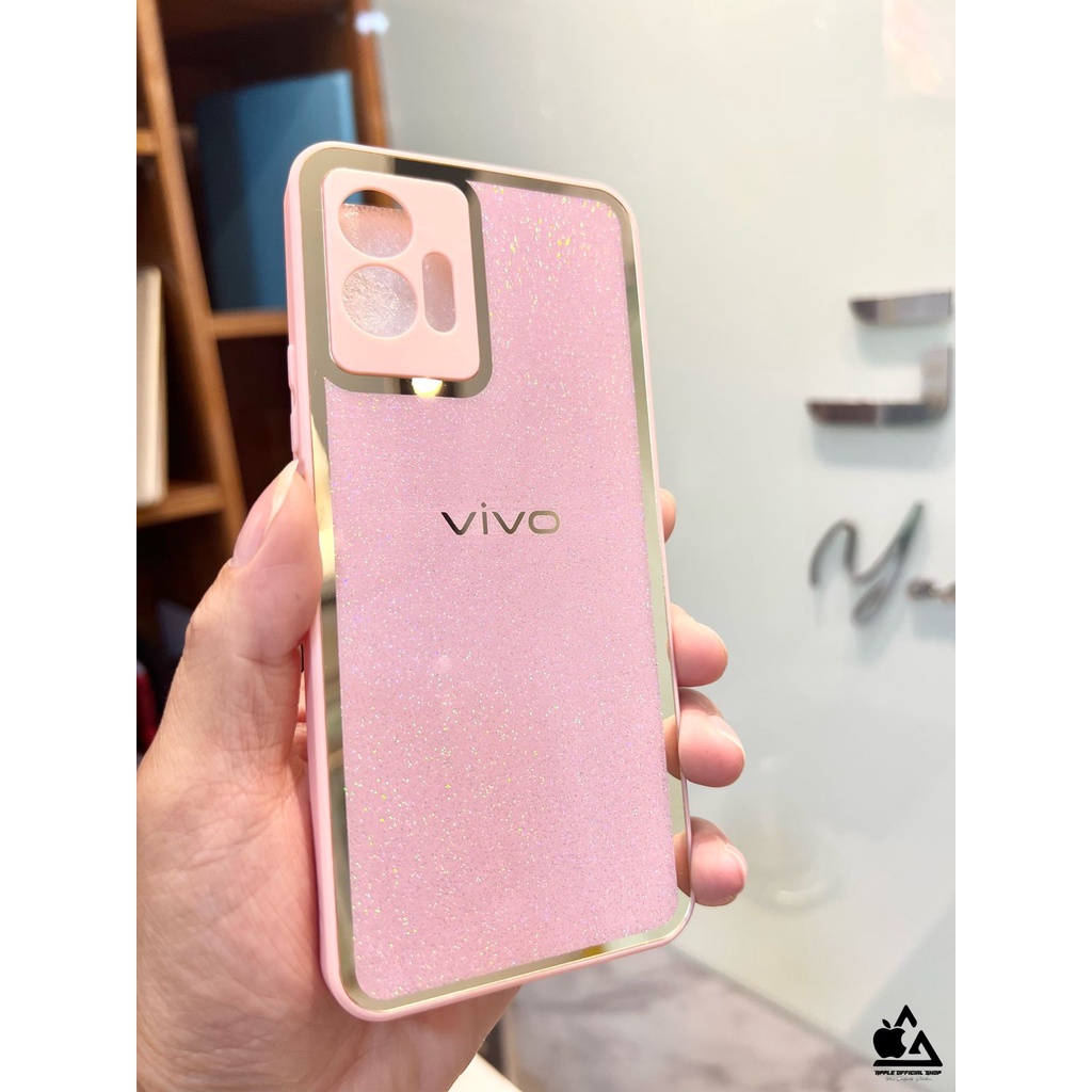 Glass Case Candy Gliter List Chrome VIVO Y12 Y15 Y17 Y12S Y20 Y20i Y20S Y21 Y21S Y21A Y33S Y33T Y15S Y01 Y75 5G T1 5G TEMPERED GLASS CASE List Gold SOFTCASE SILIKON CANDY MEWAH