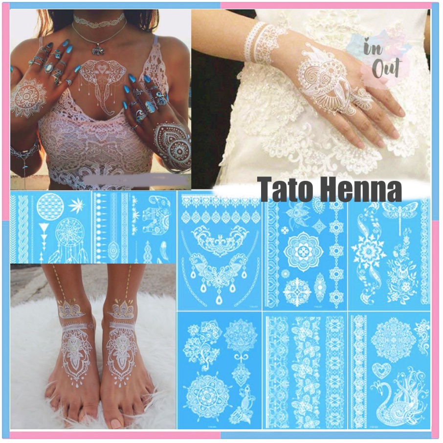 Tato TATTOO Henna Sticker Hena / Tato pengantin / Tatto tangan kaki Sticker Hena Badan / Henna tempel / Tattoo putih Henna KU029