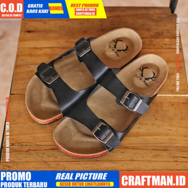 CRAFTS x LIRPA Sandal Pria Sendal Slide Pria Sandal Kasual Trendy Brown Navy Black