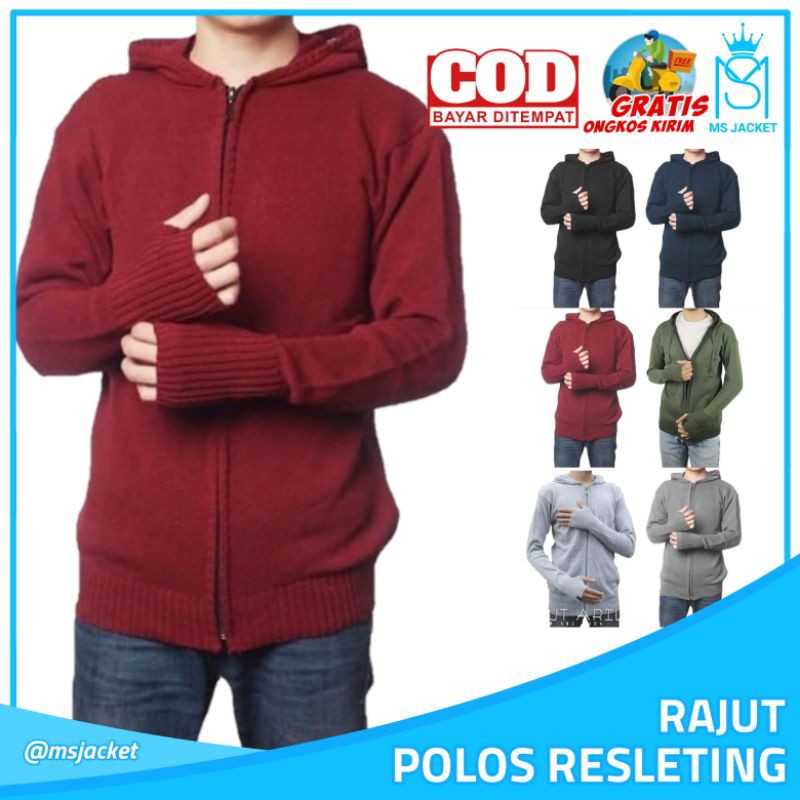 Jaket Sweater Rajut Resleting Wanita Pria Round hand Jacket Switer Rajut Polos Seleting Jumbo Murah