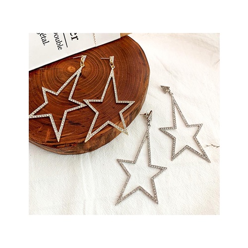 LRC Anting Tusuk Fashion Alloy Diamond Five-pointed Star Stud Earrings V57150