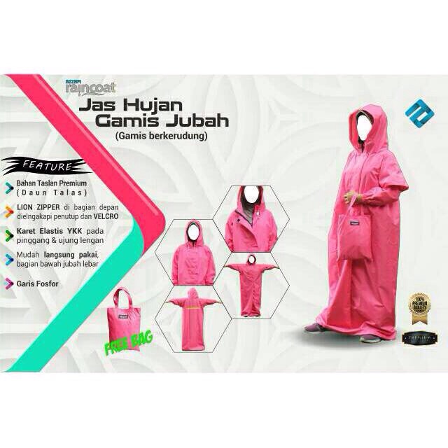 Jas Hujan Gamis Jubah Taslan Original Azzam Raincoat Tidak Mudah Basah