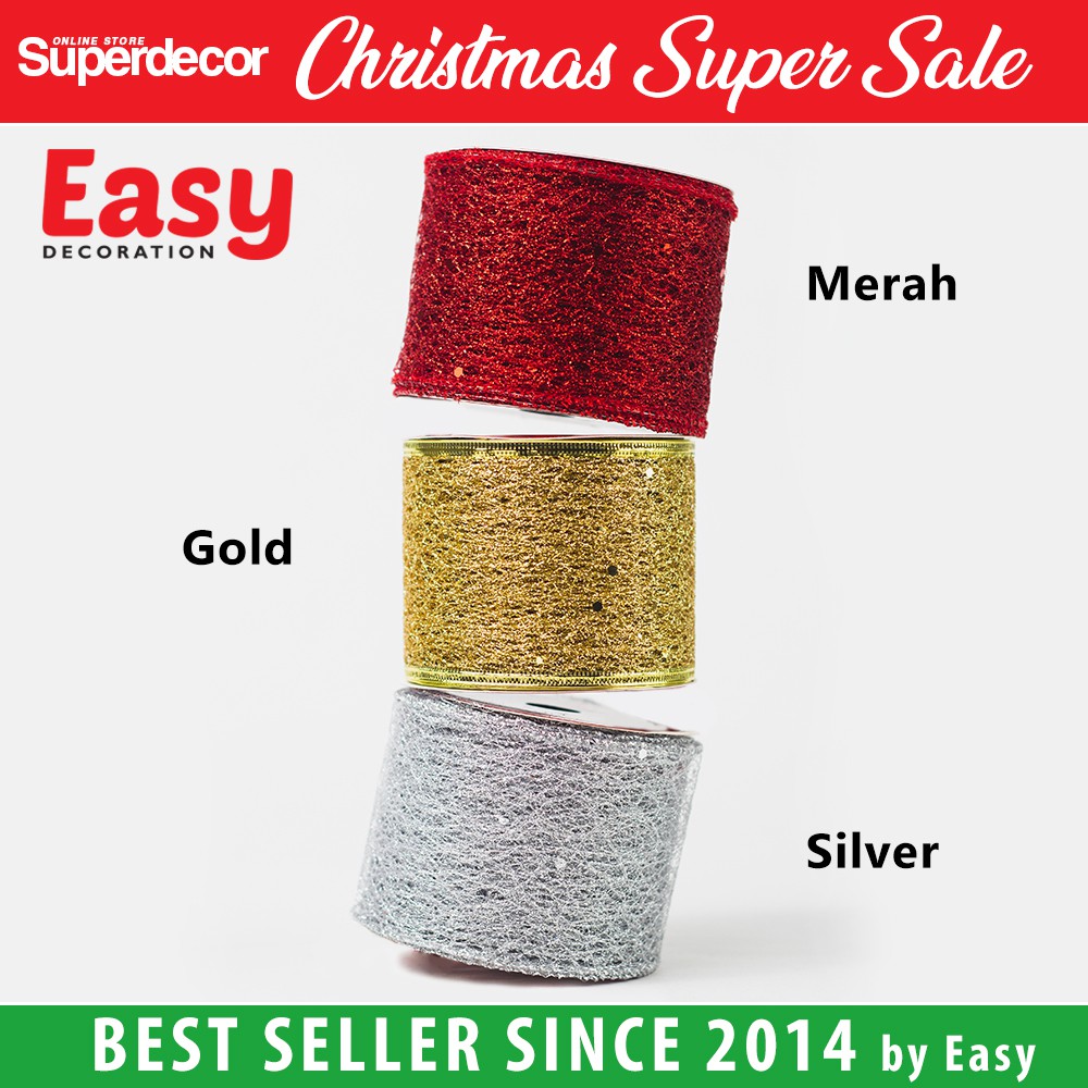 

Pita Natal Kawat Roll Hiasan Ornamen Dekorasi Parcel Jaring 6,3 cm