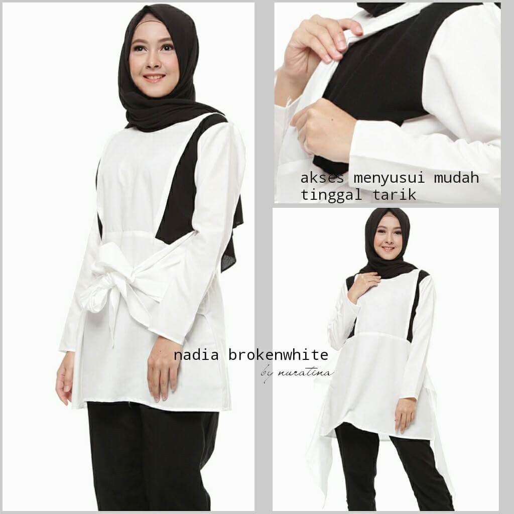Nadia - Broken White/Putih Tulang Baju Menyusui Busui/Atasan Menyusui/Tunik Menyusui Lengan Panjang