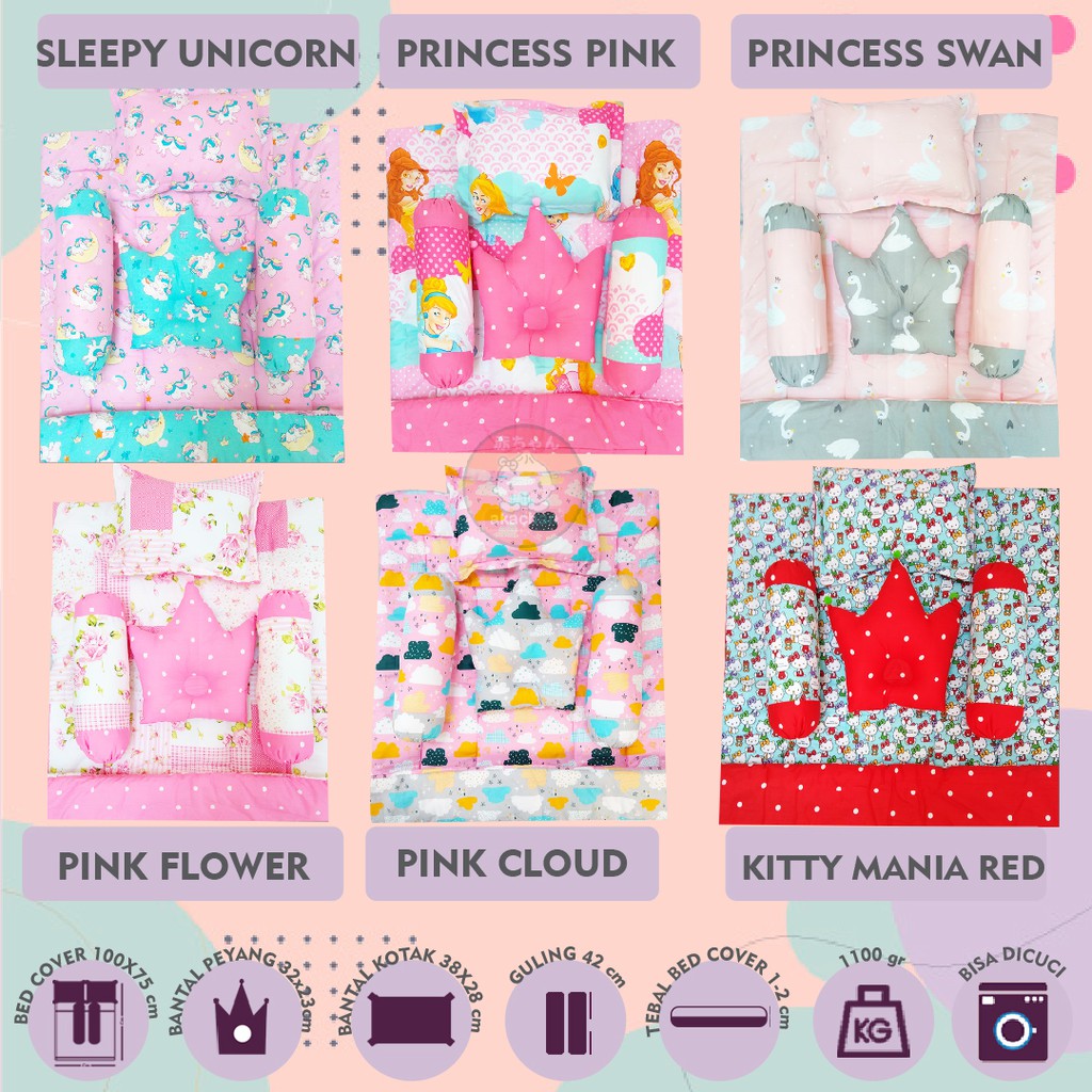 UNISEX Baby Bedding Set Sarung Lepas Bedcover Selimut Bantal Crown b3 Alas Tidur cover Bayi akachan