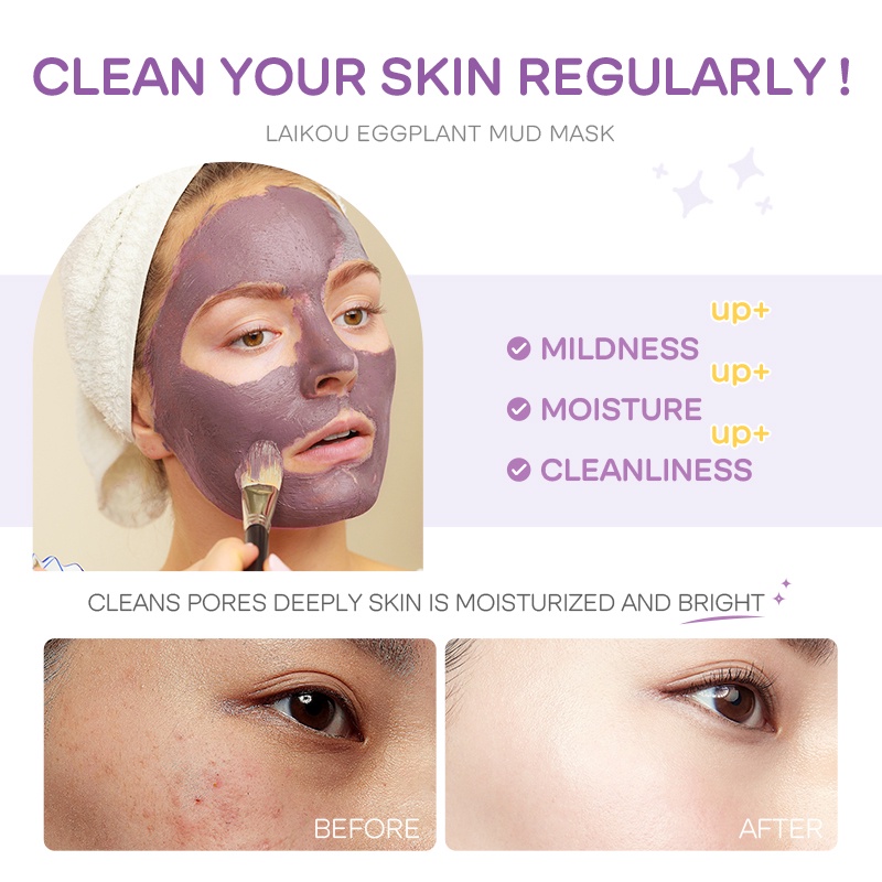 LAIKOU Eggplant Mud Mask Membersihkan Komedo Kontrol Minyak Melembutkan Kulit 5g