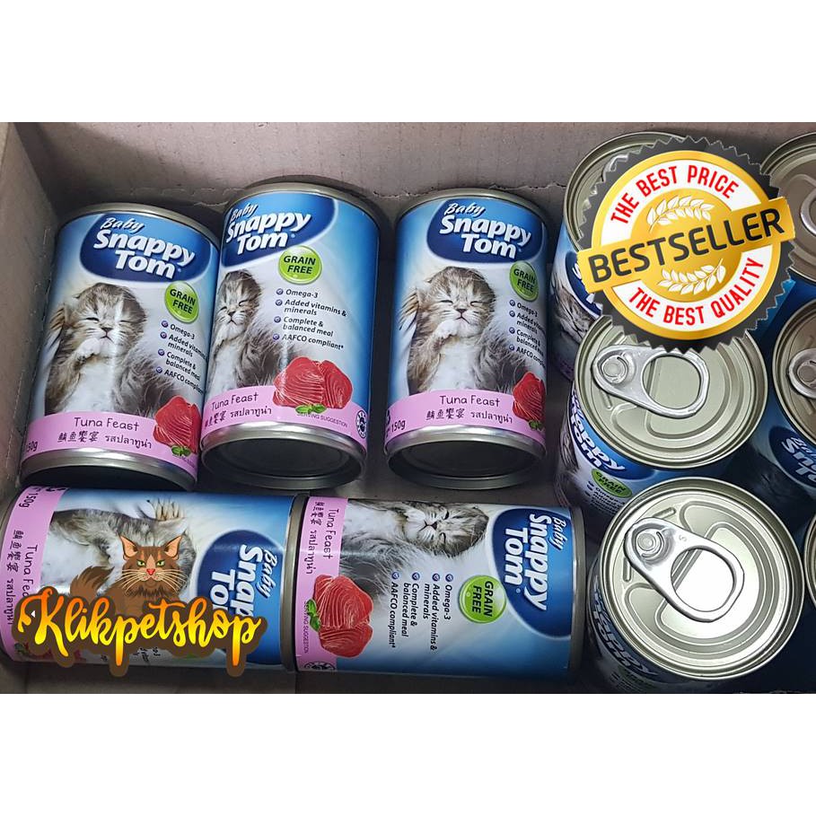 Makanan Basah Kucing kaleng kitten Baby Snappy Tom 150 gram Rasa Tuna