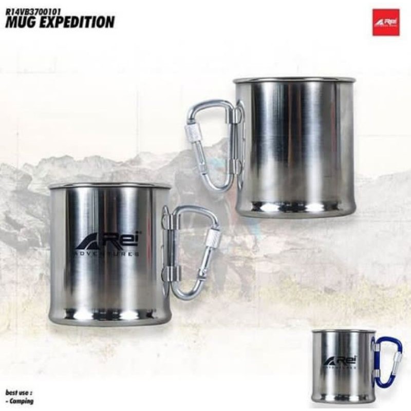 CANGKIR AREI | MUG EXPEDITION CARABINER GELAS PENDAKI GUNUNG CANTEL GANTUNG STAINLESS PEGANGAN ORI