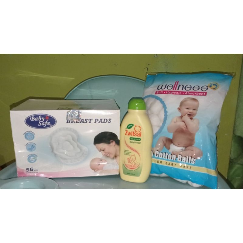 Paket Bedak Bayi,Breast Pad dan Kapas Bulat Bayi (MURAH)