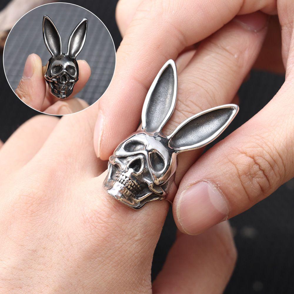 R-flower Ring Gaya Punk Untuk Pria Rabbit Skull Finger Ring