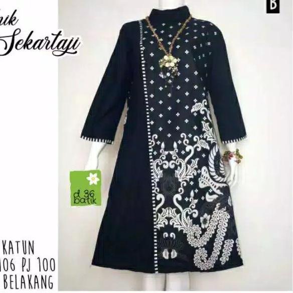 XA210 Tunik Sekartaji Tunic Batik Cantik Hitam Sogan Asli Solo Seragam Katun Halus Kantor Kerja JUMB